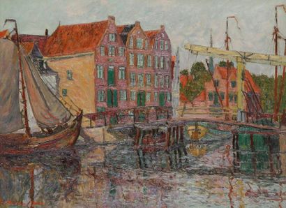André WILDER (1871-1965) 
Le Port, 1904
Huile sur toile.
Signée et datée en bas à...