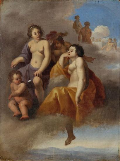 Attribué à Cornelis van POELENBURGH (1586 - 1667) Les déesses quittent l'Olympe pour...