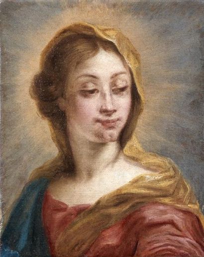 Attribué à Domenico PIOLA (1627 - 1703) Figure de Vierge. Toile. 30 x 25 cm. Sans...