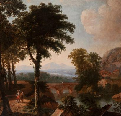 Simon DUARTE (Anvers avant 1640 -? après 1664) Promeneurs dans un paysage près d'une...