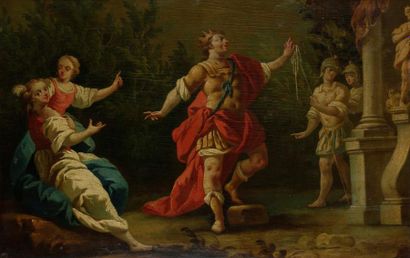 Attribué à Claudio Francesco BEAUMONT (1694 - 1766) Scène mythologique. Panneau 36,5...