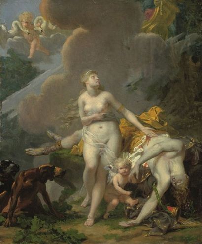Jean-Baptiste Baron REGNAULT (Paris 1754 - 1829) La mort d'Adonis. Panneau préparé....