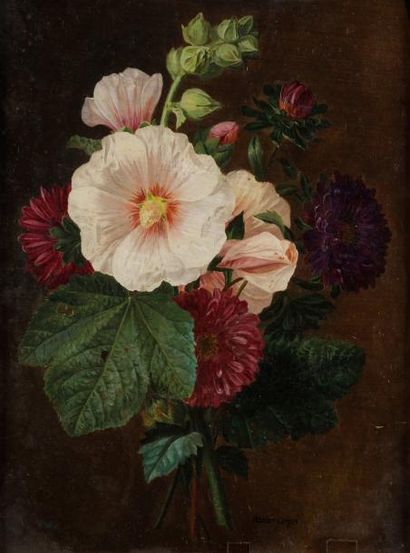 Charles Étienne CORPET (Paris 1831 - 1903) Fleurs. Cinq papiers. 34,5 x 25 cm. 26,5...