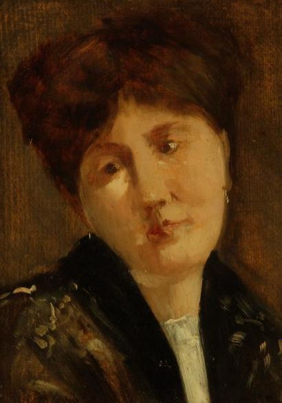 Antoine VOLLON. (Lyon 1833 - Paris 1900) Portrait de femme. Panneau. 29,5 x 20,5...