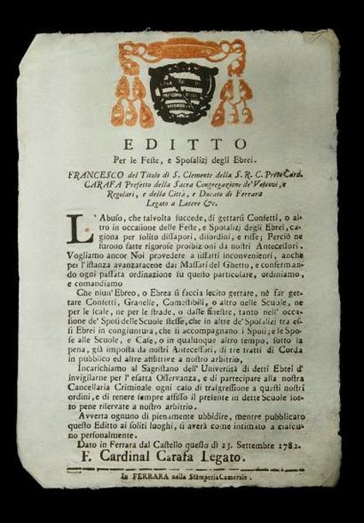  ENSEMBLE DE 10 DOCUMENTS ITALIENS Italie, Ferrare et Venise, XVIIIe siècle. Ensemble...