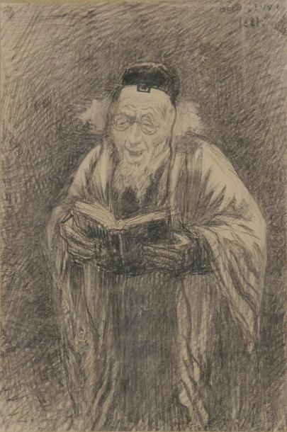 Alphonse LEVY (1843-1918) Rabbin lisant, 1887 Dessin à la mine de plomb. Signé et...