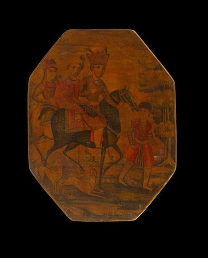 null Miroir en bois laqué, signé Mohammad Ali, Iran qâjâr, XIXe siècle.
Miroir octogonal...