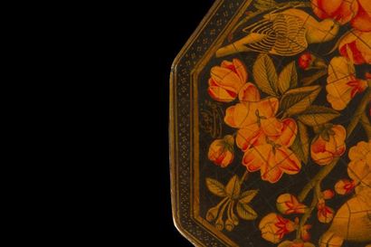 null Miroir en bois laqué, signé Mohammad Ali, Iran qâjâr, XIXe siècle.
Miroir octogonal...