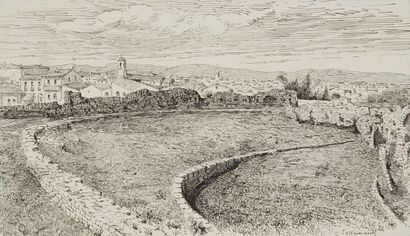 Charles LALLEMAND (1826-1904) 
Paysage de Tunisie (Terourba)
5 dessins à l'encre...