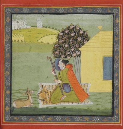 null Todi Ragini et illustration du Rasikapriya, Inde moghole, Rajasthan, XIXe siècle.
Deux...