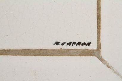 Roger CAPRON (1922-2006) à Vallauris 
Grand table basse à plateau carré.
Le dessus,...