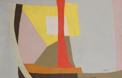 Jacqueline Vladimir PAVLOWSKY (1921-1971) 
Le Mat rouge, 1969
Huile sur toile.
Signée...