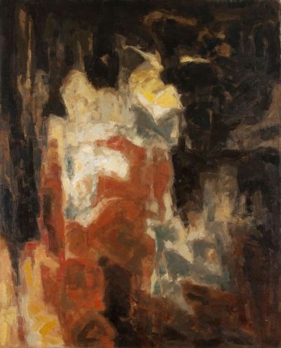 Paul KALLOS [hongrois] (1928-2001) 
Femme dans l'atelier, 1958
Huile sur toile.
Signée...