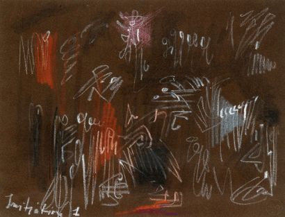 André MASSON (1896-1987) 
Initiation I, 1956
Pastel.
Porte le cachet sec du monogramme...