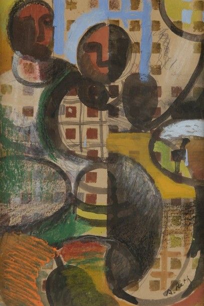 ALFRED RETH (1884-1966) 
Composition aux personnages
Technique mixte sur papier.
Signée...