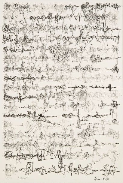 Léon FERRARI [argentin] (né en 1920) 
Musica, 7 / 4 / 62
Dessin à l'encre de Chine.
Signé...