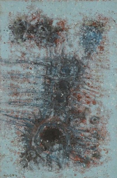 Akira KITO [japonais] (1925-1994) 
Tonnerre bleu, 1962
Huile sur toile.
Signée en...