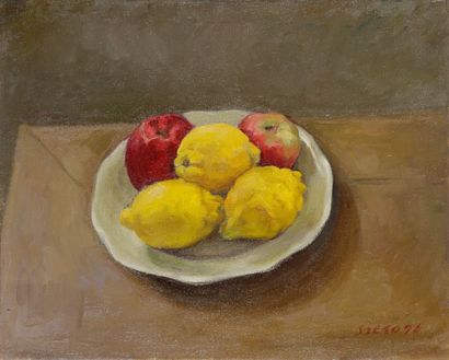 Lap SZETO [chinois] (né en 1949) 
Nature morte aux pommes et citrons, 1996
Huile...