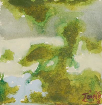 T'ang HAIWEN [chinois] 
Composition
Aquarelle.
Signée en bas à droite.
12 x 11 c...