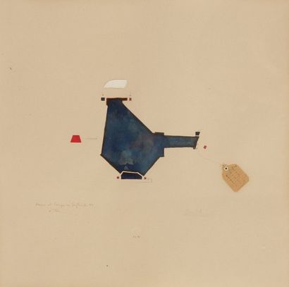 PHILIPPE FAVIER (né en 1957) 
Lieu-dit, 1991
Aquarelle, et collage.
Monogrammée,...