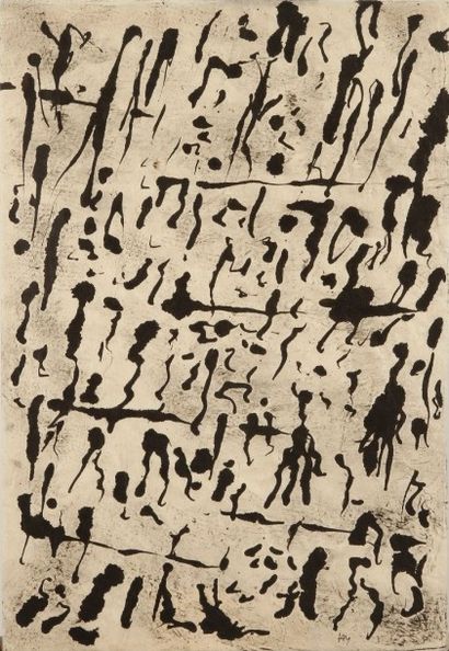 Henri Michaux (1899-1984) 
Composition, 1960
Dessin à l'encre de Chine sur japon.
Monogrammé...