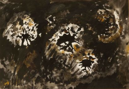 Henri Michaux (1899-1984) 
Composition, vers 1978-79
Gouache.
Monogrammée en bas...