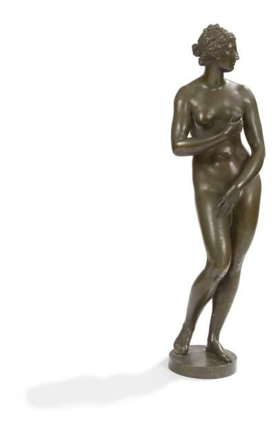 null Figure de Vénus en bronze à patine verte. D'après l'antique. H.: 54 cm