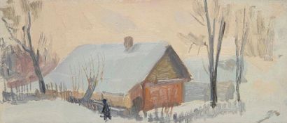 Vladimir Petrovitch TOMILOVSKY (1901-1990) Maison en hiver Huile sur carton. 14,5...