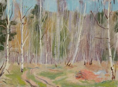 Vladimir Petrovitch TOMILOVSKY (1901-1990) Forêt au printemps Huile sur carton toilé....