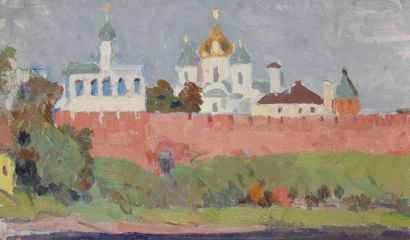 Vladimir Petrovitch TOMILOVSKY (1901-1990) Dômes d'église Huile sur carton toilé....