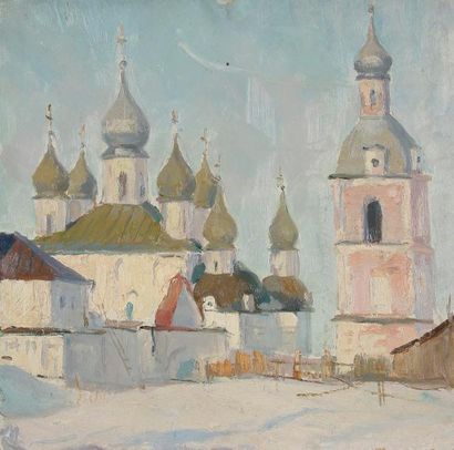 Vladimir Petrovitch TOMILOVSKY (1901-1990) Monastère Goritsky, 1957 Huile sur carton....
