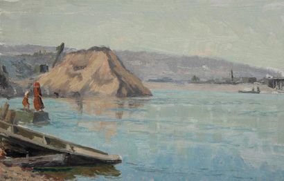 Vladimir Petrovitch TOMILOVSKY (1901-1990) Baie sur le lac Baïkal, 1951 Huile sur...