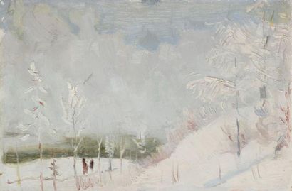 Vladimir Petrovitch TOMILOVSKY (1901-1990) Neige sur le lac Baïkal, 1961 Huile sur...