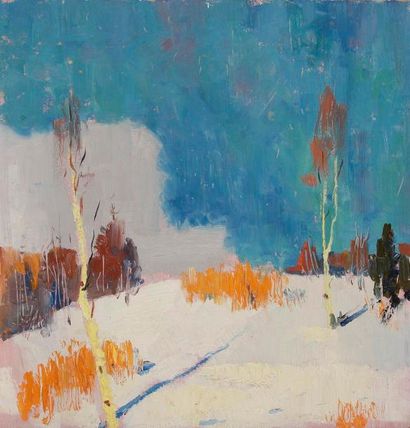 Vladimir Petrovitch TOMILOVSKY (1901-1990) Forêt en hiver, 1961 Huile sur carton...