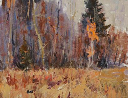 Vladimir Petrovitch TOMILOVSKY (1901-1990) Forêt en automne, 1962 Huile sur carton....