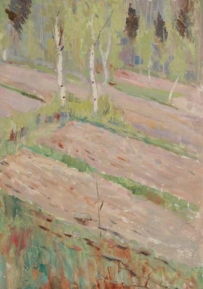 Vladimir Petrovitch TOMILOVSKY (1901-1990) Dans la forêt, 1962 Huile sur carton toilé....