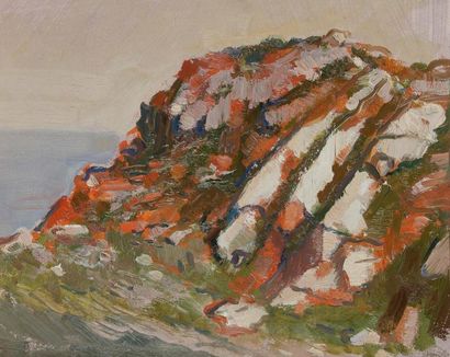 Vladimir Petrovitch TOMILOVSKY (1901-1990) Angua, le rocher, 1965, Huile sur carton....