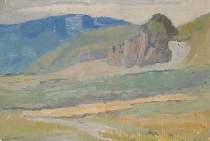 Vladimir Petrovitch TOMILOVSKY (1901-1990) Sentier au rochers, 1965 Huile sur carton...