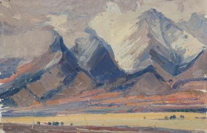 Vladimir Petrovitch TOMILOVSKY (1901-1990) Montagnes Huile sur carton. 17 x 25 c...