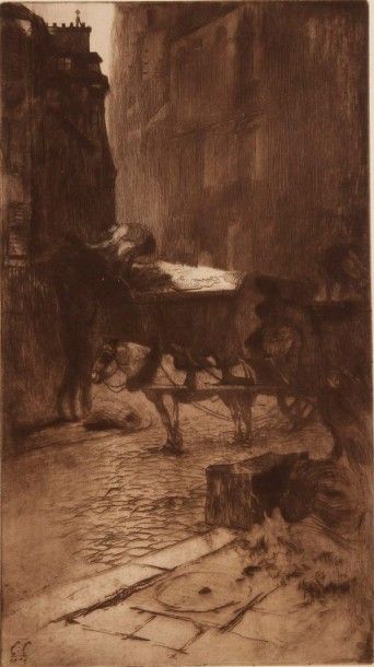 Edgar CHAHINE (1874-1947) 
 Les Boueux. 1900. Eau-forte. 225 x 397. Tabanelli 55....