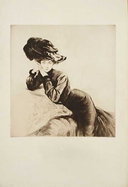 Edgar CHAHINE (1874-1947) 
 Gaby. 1901. Pointe sèche. 290 x 310. Tabanelli 71. Très...