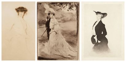 Edgar CHAHINE (1874-1947) 
 Georgina; En promenade; Mademoiselle Félicie. 1904. Pointe...