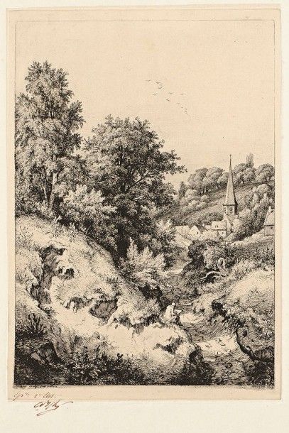 Eugène BLERY (1805-1887) Les Deux hêtres de la vallée de la Solle à Fontainebleau;...