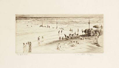 Edgar CHAHINE (1874-1947) 
 La Petite plage (Villers-sur-Mer).1930. Pointe sèche....