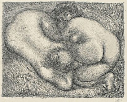 Aristide MAILLOL (1861-1944) 
 Deux femmes dans l'herbe. Vers 1928-1930. Lithographie....