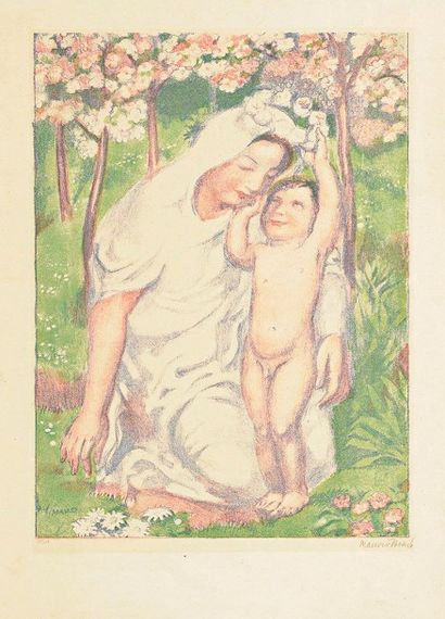 Maurice DENIS (1870-1943) 
 L'Enfant couronnant sa mère. 1941. Lithographie. 338...
