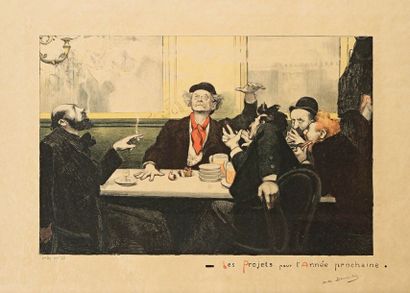 André DEVAMBEZ (1867-1944) 
 Les Projets pour l'Année prochaine. Lithographie. À...
