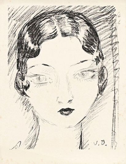 Kees VAN DONGEN (1877-1968) 
 Tête de femme de face, cheveux courts. 1929. Lithographie....