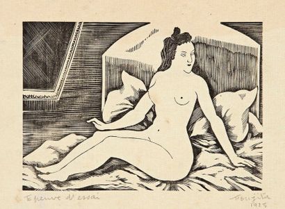 Léonard-Tsuguharu FOUJITA (1886-1968) 
 Femme nue sur un lit. 1925. (Pl. pour P....