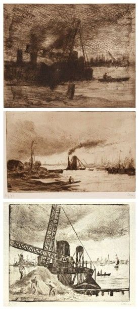 Maximilien Luce (1858-1941) 
 Vues de ports en Hollande (Rotterdam; Dordrecht). Vers...